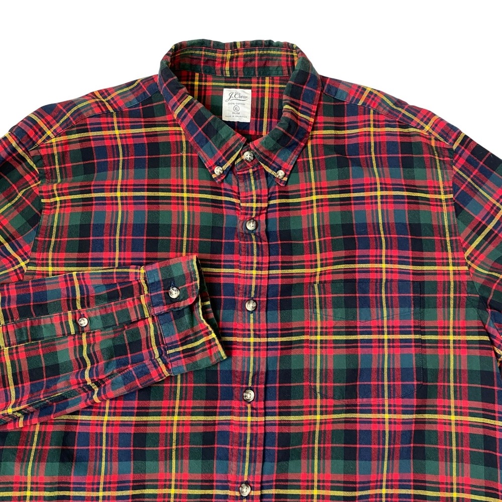 J Crew Holiday Plaid Shirt Men XL Red Herritage Slim Fit Button Down Long Sleeve